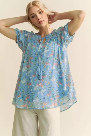 wholesale clothing printed ruffle short sleeve top davi & dani