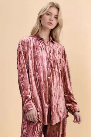 wholesale clothing solid ckinkled velvet long sleeve button shirt davi & dani