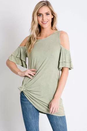 wholesale clothing stone wasehd draped cold shoulder top davi & dani