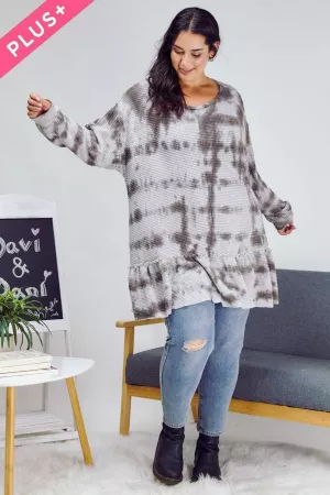 wholesale clothing plus stripes tie dye long sleeve ruffled loose top davi & dani