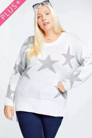 wholesale clothing plus star print long sleeve round neck sweater davi & dani