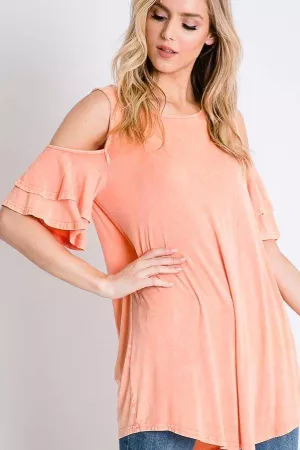 wholesale clothing stone wasehd draped cold shoulder top davi & dani