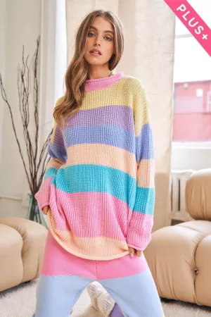 wholesale clothing plus multi color striped mock neck sweater top davi & dani