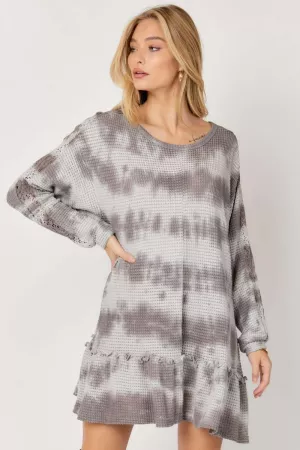 wholesale clothing stripes tie dye long sleeve ruffled loose fit top davi & dani