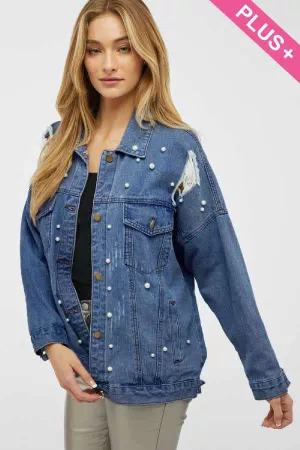 wholesale clothing plus bejeweled distressed oversized denim jacket davi & dani