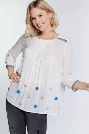 wholesale clothing pom pom detailed chiffon blouse top davi & dani