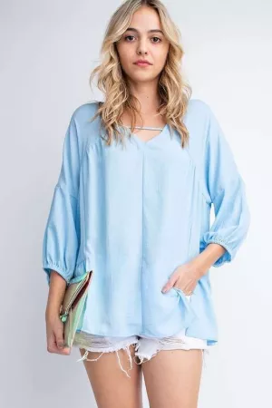 wholesale clothing solid ruffle detailed slouchy oversized blouse davi & dani