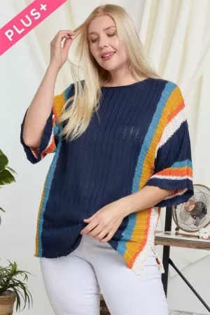 wholesale clothing plus stripe boxy loose fit ribbed knit sweater davi & dani