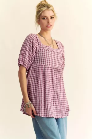 wholesale clothing striped smocked square neck short sleeve top davi & dani