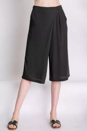 wholesale clothing solid wrap pleated cropped capri wide leg pants davi & dani