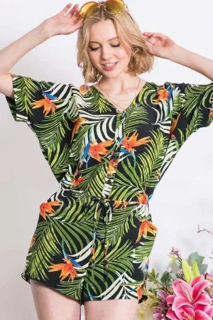 wholesale clothing vacation tropical print v neck romper davi & dani