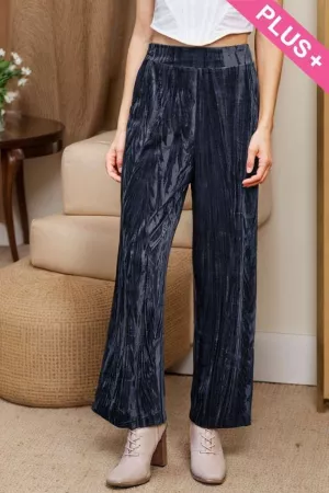 wholesale clothing plus crinkled velvet elastic back long pants davi & dani