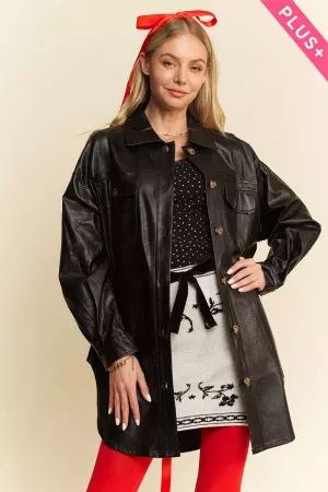 wholesale clothing plus faux leather button front  pocket jacket davi & dani