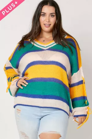 wholesale clothing plus multi color block v neck long sleeve sweater davi & dani