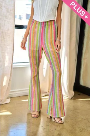 wholesale clothing plus  multi striped elastic waistband long pants davi & dani