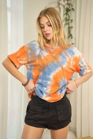 wholesale clothing round neck cotton candy loose fit tie-dye top davi & dani