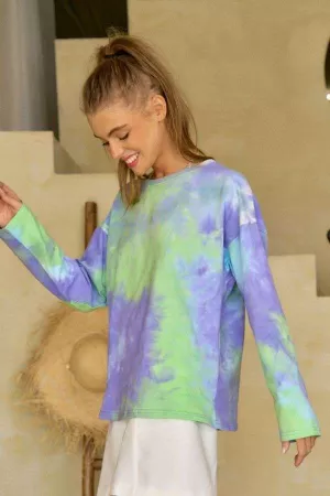 wholesale clothing round neck cotton candy loose fit tie dye top davi & dani