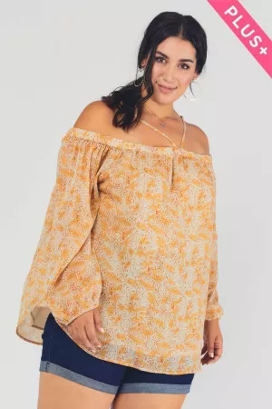 wholesale clothing plus printed off shoulder loose top davi & dani