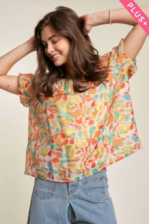 wholesale clothing plus floral printed short sleeve ruffle top davi & dani