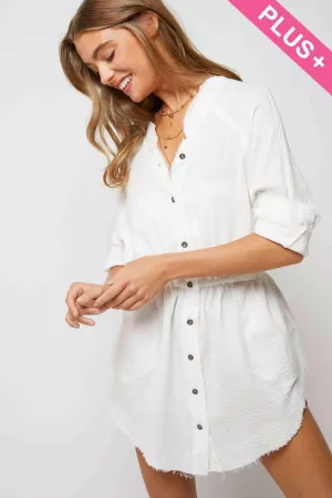 wholesale clothing plus solid tie front long sleeve button down shirt davi & dani