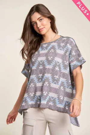 wholesale clothing plus aztec printed drop light weight sweater top davi & dani