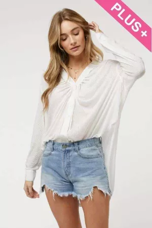 wholesale clothing plus solid button down ruched shirt davi & dani