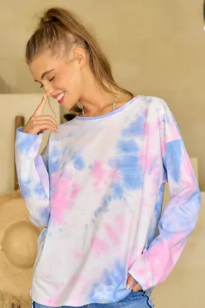 wholesale clothing round neck cotton candy loose fit tie dye top davi & dani