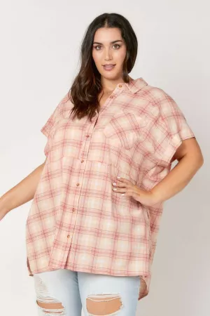 wholesale clothing plus plaid button down short sleeve pockets shirt davi & dani