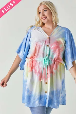 wholesale clothing plus tie dye v neck button down top davi & dani