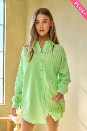 wholesale clothing plus stripe button down long sleeve shirt davi & dani