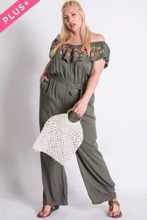 wholesale clothing plus size floral embroidered off shoulder jumpsuit davi & dani