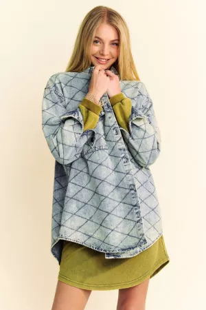 wholesale clothing collared long sleeves quilted denim washed jacket davi & dani