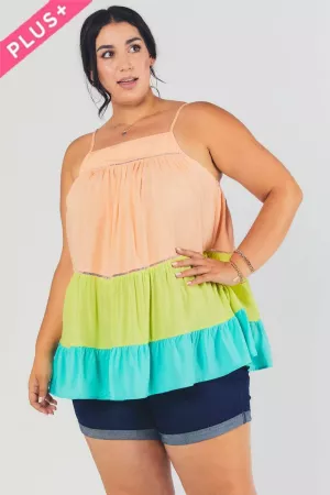 wholesale clothing plus size spaghetti strap color block ruffle top davi & dani