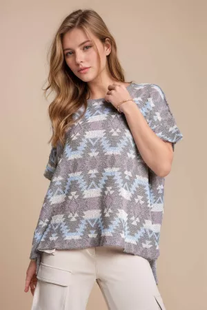 wholesale clothing aztec printed drop light weight sweater top davi & dani