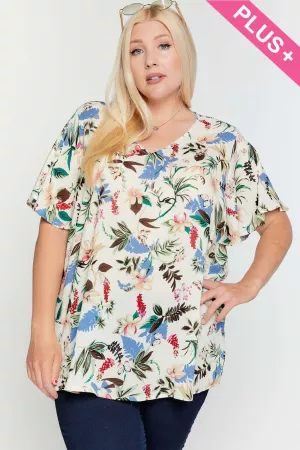 wholesale clothing plus size flared short sleeve v-neck floral top davi & dani