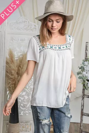 wholesale clothing plus embroidered square neck swing blouse top davi & dani