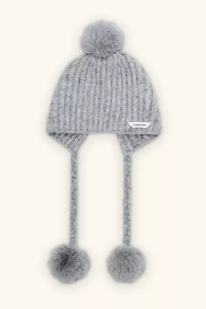 wholesale clothing ribbed knit texture pom-pom ear flap beanie hat davi & dani