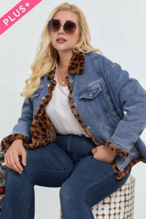 wholesale clothing leopard fur lining oversize denim jacket davi & dani