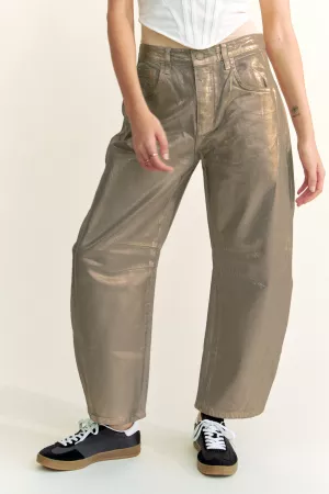 wholesale clothing structured barrel legs retro gold foiled jeans davi & dani