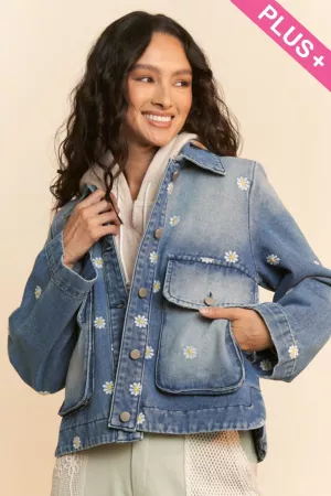 wholesale clothing plus daisey embroidered wide sleeve denim jacket davi & dani