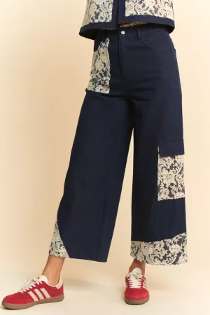 wholesale clothing wide leg denim pants with lace applique details davi & dani