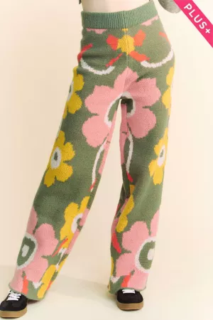 wholesale clothing plus floral print cozy soft full casual knit pant davi & dani