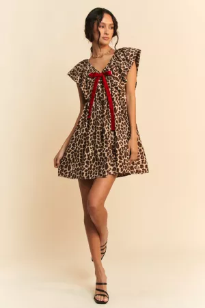 wholesale clothing animal printed velvet ribbon mini dress davi & dani