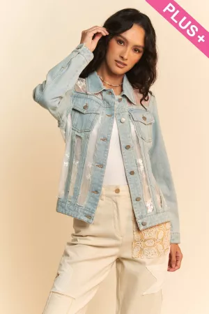 wholesale clothing plus floral embroidered pannel denim jacket davi & dani