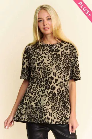 wholesale clothing plus leopard short sleeve round neck top davi & dani