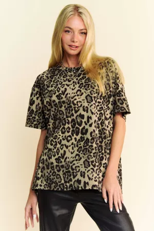 wholesale clothing leopard short sleeve round neck loose fit top davi & dani