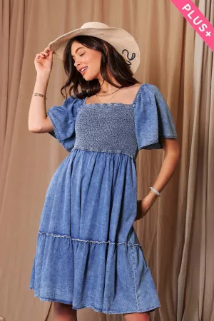 wholesale clothing plus denim short sleeve elastic ruched dress davi & dani