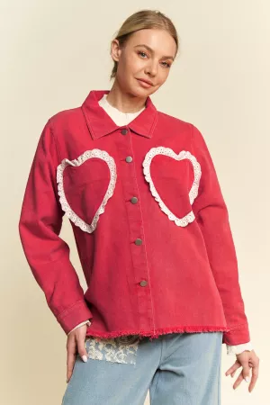 wholesale clothing lace ruffle hearts pocket denim shirt jacket davi & dani