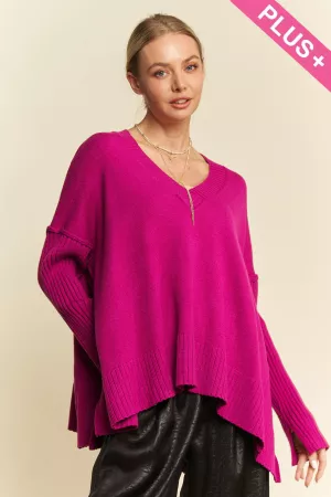 wholesale clothing plus v-neck ribbed sleeve pullover sweater top davi & dani