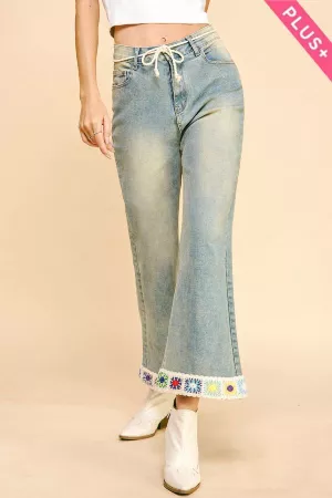 wholesale clothing plus crochet trim straight leg denim jeans davi & dani